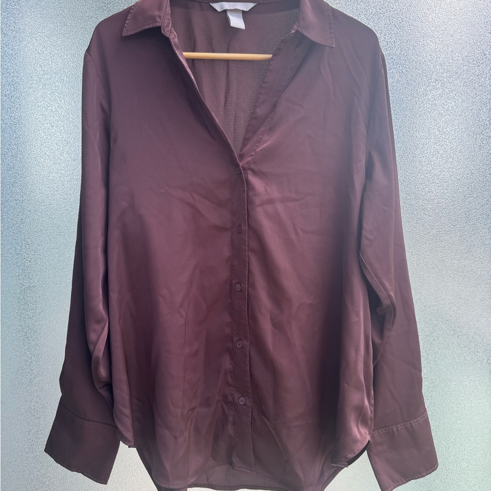 H&M Red Long Sleeve Button Down Shirt